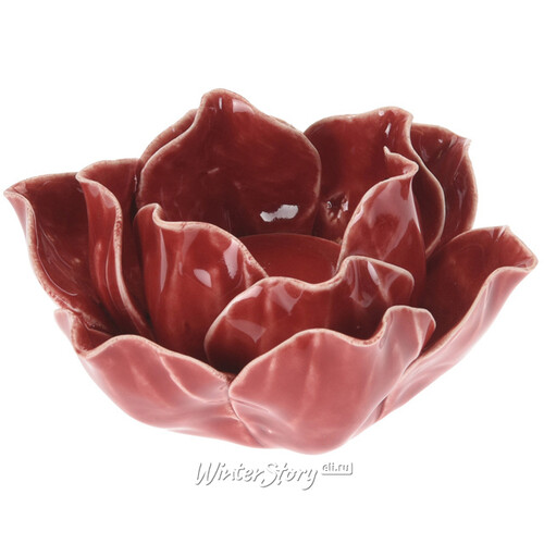 Керамический подсвечник Цветок Вива Розабелла 12*11 см бургунди Koopman