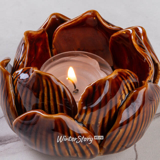 Керамический подсвечник Lotus 9 см махагон Koopman