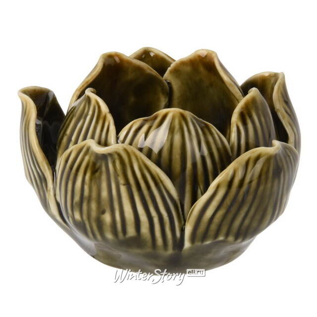 Керамический подсвечник Лотос 9 см темно-оливковый Koopman