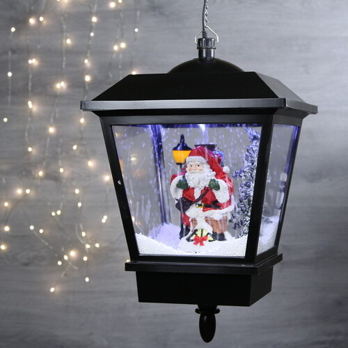 Новогодний подвесной фонарь с эффектом снегопада - Cнежный Санта 28 см Peha