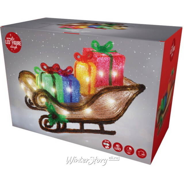 Светодиодная фигура Сани Деда Мороза 40*27 см, 40 холодных белых LED ламп, таймер, IP44 Koopman