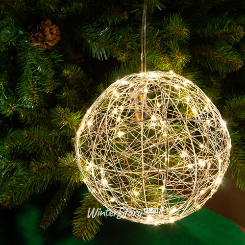 Светящийся шар Сириус 26 см, 70 теплых белых LED ламп, серебряная проволока, батарейки Koopman