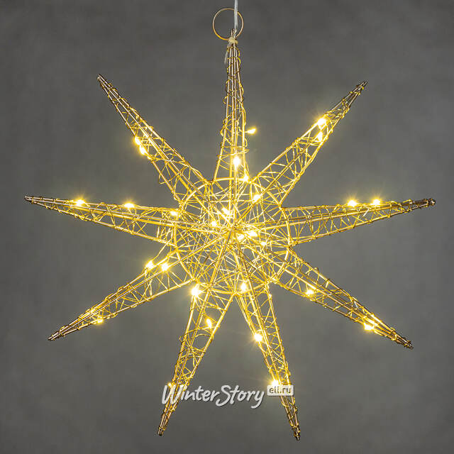 Светодиодная звезда Монтелло Голден 30*6 см, 30 теплых белых LED, таймер, на батарейках Koopman