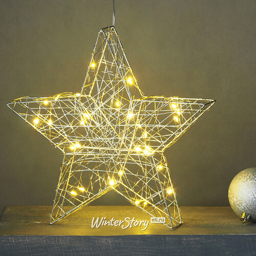 Светодиодная фигура Звезда Монтелло Сильвер 30 см, 30 теплых белых LED, таймер, на батарейках Koopman