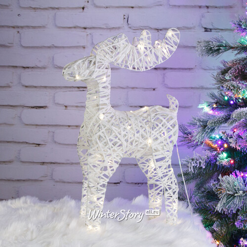 Светящийся олень Гарольд White 45 см, 50 теплых белых мини LED ламп, на батарейках, IP20 Koopman