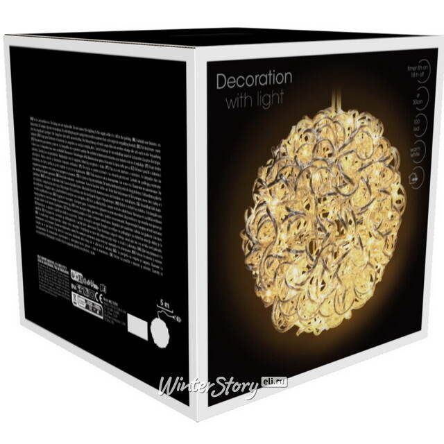 Светодиодный Шар Crylex 30 см, 100 теплых белых микро LED ламп, таймер, IP44 Koopman