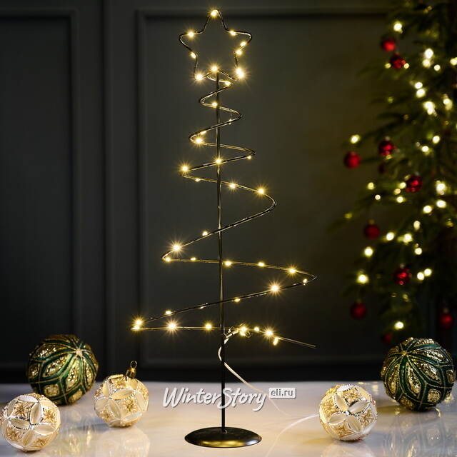 Декоративная светящаяся елка Риверли Блэк 53 см, 46 теплых белых LED ламп, таймер, на батарейках Koopman