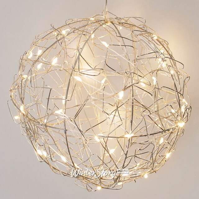 Светодиодный шар Silvery Ball 15 см, 60 экстра теплых белых LED ламп с мерцанием, на батарейках, таймер, IP44 Koopman