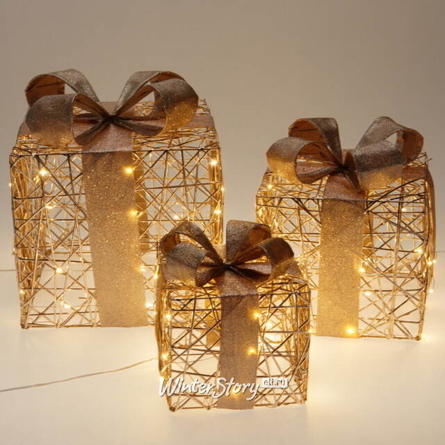 Светодиодные подарки Totland 17-30 см, 3 шт, 90 теплых белых LED ламп, таймер, на батарейках, IP20 Koopman