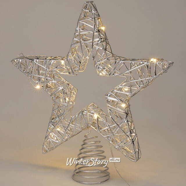 Светящаяся звезда на елку Helston 28 см, 20 теплых белых микро LED ламп, таймер, на батарейках, IP20 Koopman