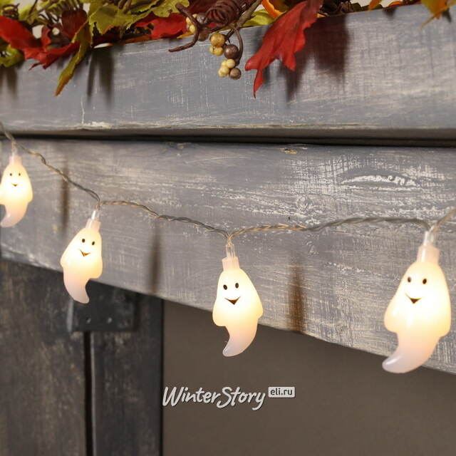 Светодиодная гирлянда на батарейках Хэллоуинские Привидения 1.35 м, 10 теплых белых LED ламп, прозрачный ПВХ, IP20 Koopman