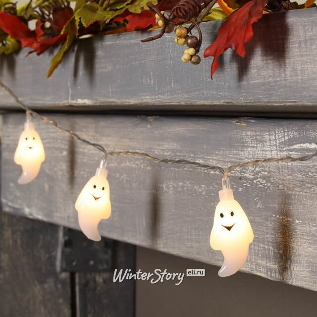 Светодиодная гирлянда на батарейках Хэллоуинские Привидения 1.35 м, 10 теплых белых LED ламп, прозрачный ПВХ, IP20 Koopman