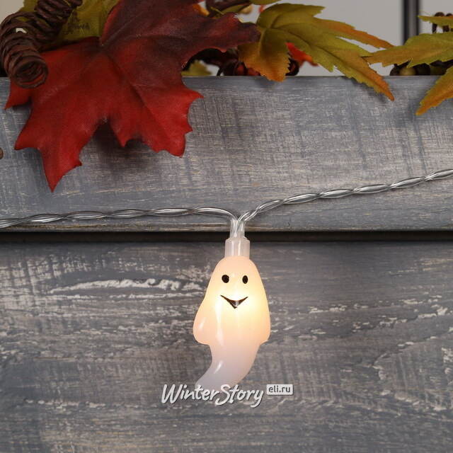 Светодиодная гирлянда на батарейках Хэллоуинские Привидения 1.35 м, 10 теплых белых LED ламп, прозрачный ПВХ, IP20 Koopman