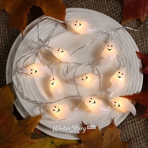 Светодиодная гирлянда на батарейках Хэллоуинские Привидения 10 теплых белых LED ламп, прозрачный ПВХ, IP20 Koopman