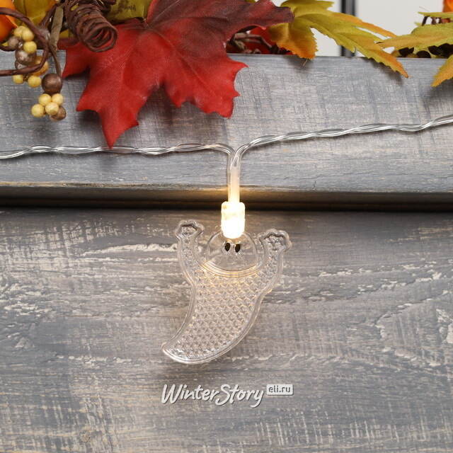 Светодиодная гирлянда на батарейках Кентервильские Привидения 1.35 м, 10 теплых белых LED ламп, прозрачный ПВХ, IP20 Koopman