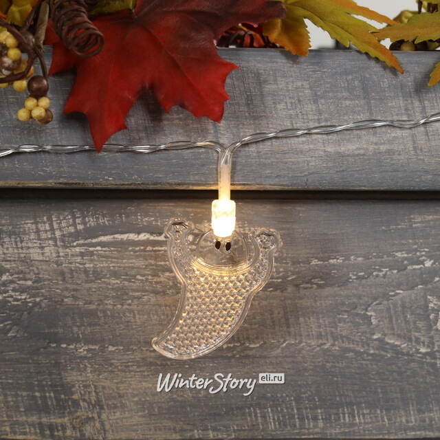 Светодиодная гирлянда на батарейках Кентервильские Привидения 1.35 м, 10 теплых белых LED ламп, прозрачный ПВХ, IP20 Koopman