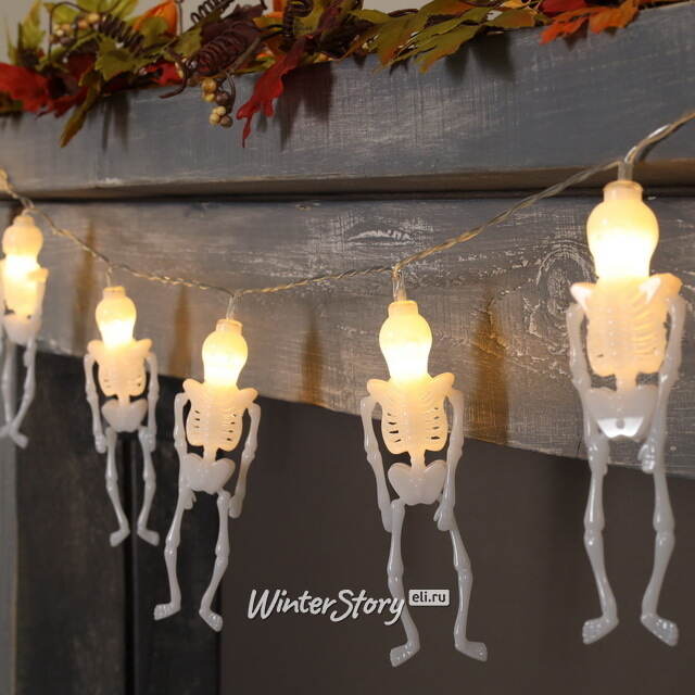 Светодиодная гирлянда на батарейках Хэллоуин - Skinny Fella 1.35 м, 10 теплых белых LED ламп, прозрачный ПВХ, IP20 Koopman