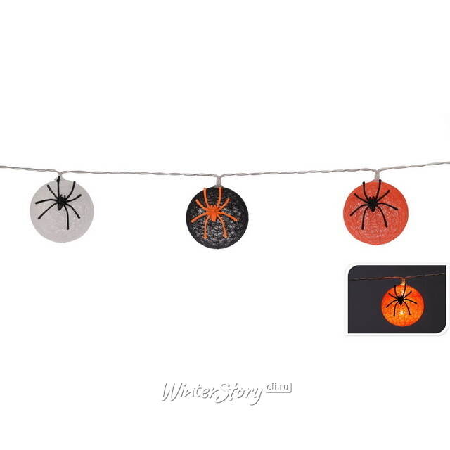 Светодиодная гирлянда Halloween - Пауки 1.35 м, 10 теплых белых LED ламп Koopman