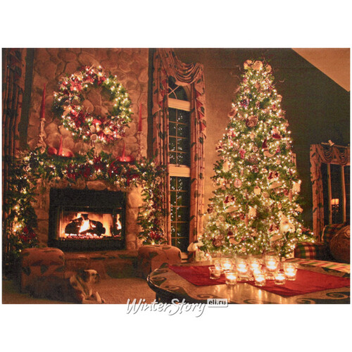 Картина с подсветкой Уютное Рождество 38*28 см с оптоволоконной и LED подсветкой, на батарейках, IP20 Koopman
