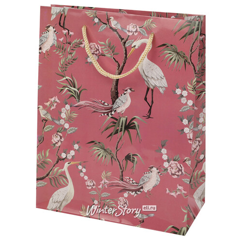 Подарочный пакет Райские птицы 23*18 см, малиновый Koopman