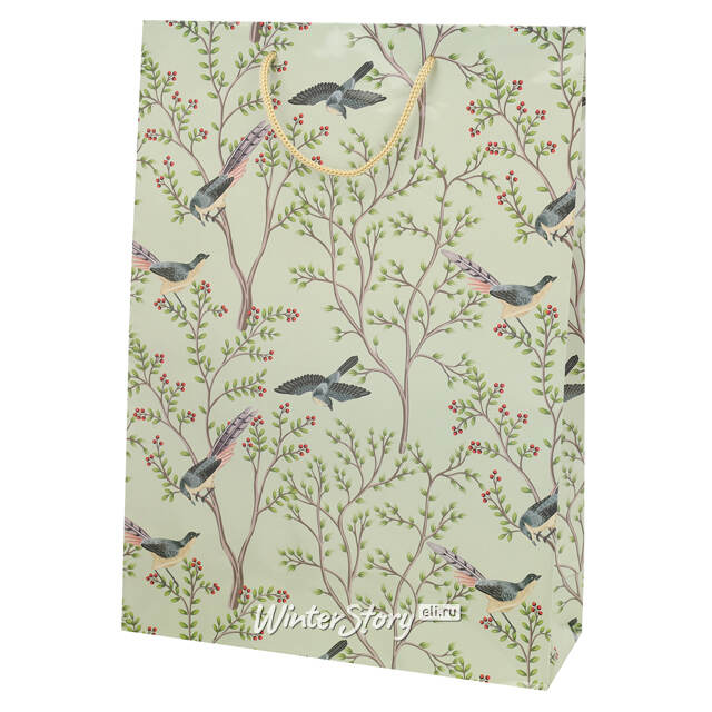 Подарочный пакет Райские птицы 34*25 см, оливковый Koopman