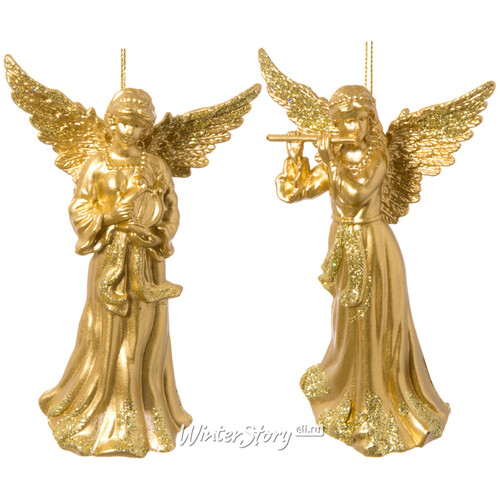 Елочная игрушка Золотой Ангел с флейтой 13 см, подвеска Holiday Classics