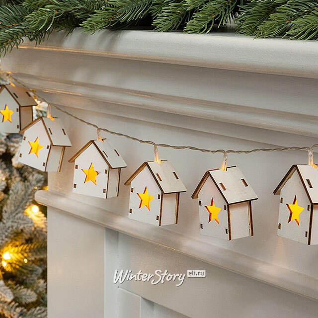 Светодиодная гирлянда Домики Фарелл - Звезды 1.33 м, 10 теплых белых LED ламп, на батарейках, прозрачный ПВХ, IP20 Koopman