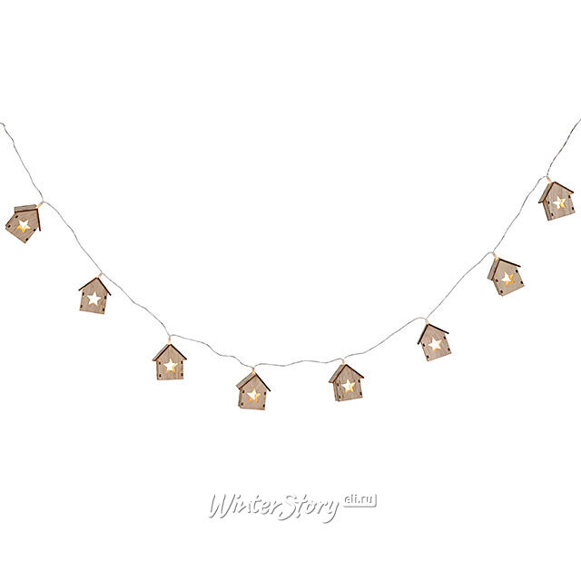 Светодиодная гирлянда Домики Фарелл - Звезды 1.33 м, 10 теплых белых LED ламп, на батарейках, прозрачный ПВХ, IP20 Koopman