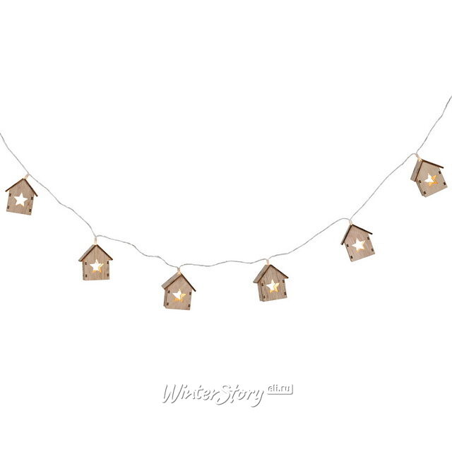 Светодиодная гирлянда Домики Фарелл - Звезды 1.33 м, 10 теплых белых LED ламп, на батарейках, прозрачный ПВХ, IP20 Koopman