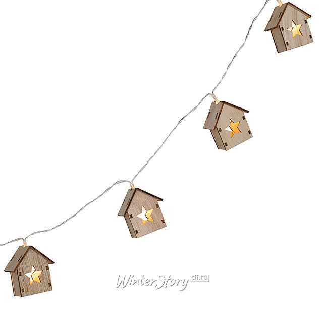 Светодиодная гирлянда Домики Фарелл - Звезды 1.33 м, 10 теплых белых LED ламп, на батарейках, прозрачный ПВХ, IP20 Koopman