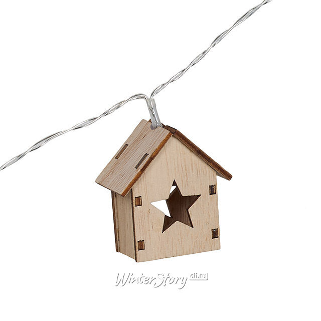 Светодиодная гирлянда Домики Фарелл - Звезды 1.33 м, 10 теплых белых LED ламп, на батарейках, прозрачный ПВХ, IP20 Koopman