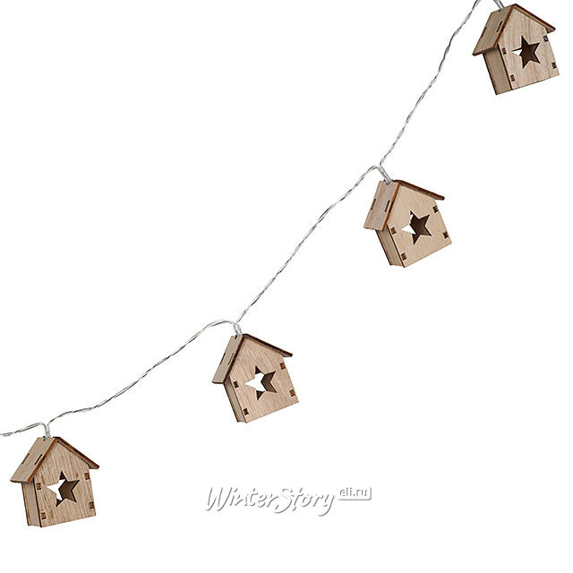 Светодиодная гирлянда Домики Фарелл - Звезды 1.33 м, 10 теплых белых LED ламп, на батарейках, прозрачный ПВХ, IP20 Koopman