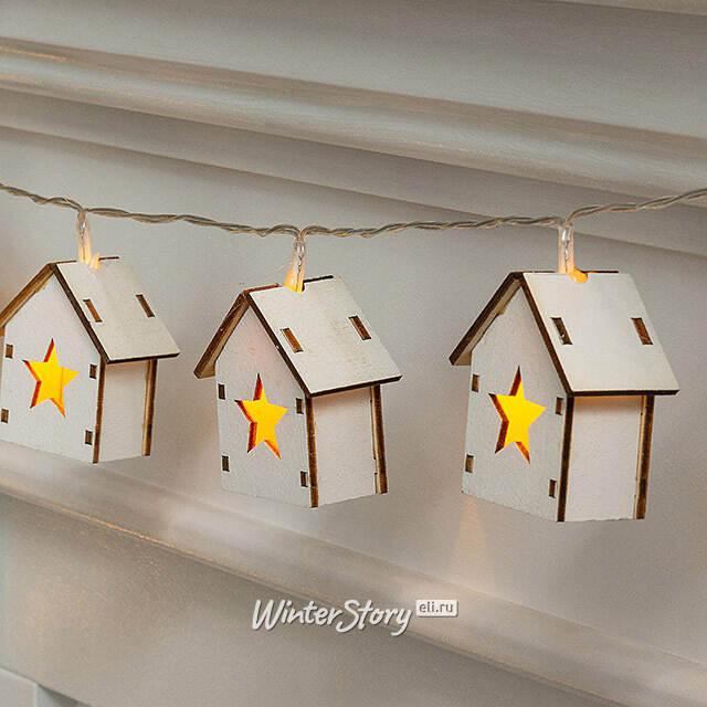 Светодиодная гирлянда Домики Фарелл - Звезды 1.33 м, 10 теплых белых LED ламп, на батарейках, прозрачный ПВХ, IP20 Koopman