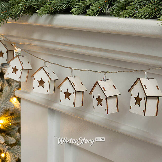 Светодиодная гирлянда Домики Фарелл - Звезды 1.33 м, 10 теплых белых LED ламп, на батарейках, прозрачный ПВХ, IP20 Koopman