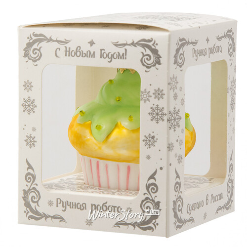 Стеклянная елочная игрушка Пирожное с лимонной глазурью 8 см, подвеска Коломеев