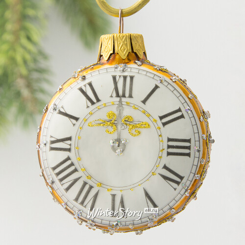 Стеклянная елочная игрушка Часы - Новогодний отсчет 8 см, подвеска Коломеев