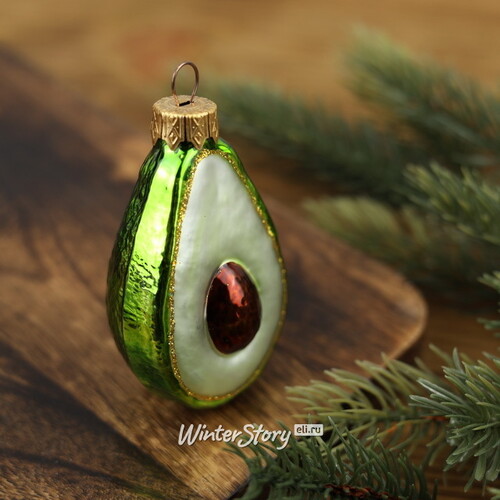 Стеклянная елочная игрушка Зеленое Авокадо 9 см, подвеска Коломеев