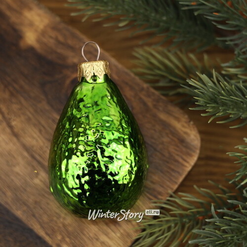 Стеклянная елочная игрушка Авокадо 9 см зеленое, подвеска Коломеев
