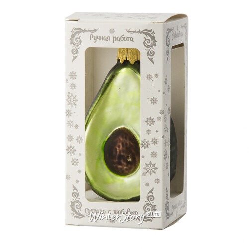 Стеклянная елочная игрушка Авокадо 9 см темно-зеленое, подвеска Коломеев