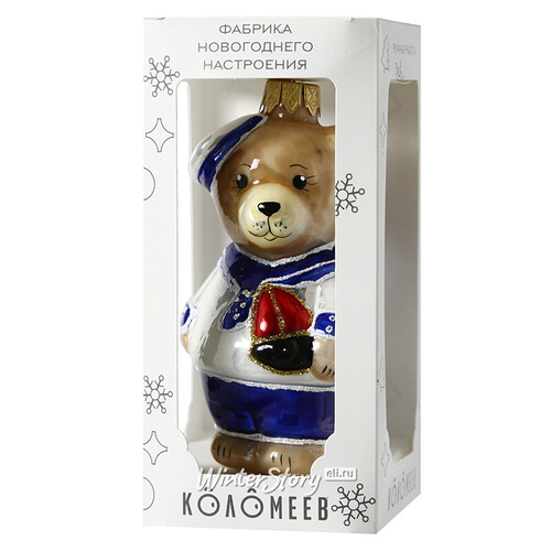 Стеклянная елочная игрушка Медвежонок-моряк 11 см, подвеска Коломеев