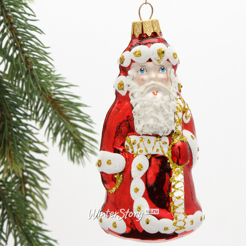 Стеклянная ёлочная игрушка Дед Мороз - Волшебник из Великого Устюга 12 см, подвеска Коломеев