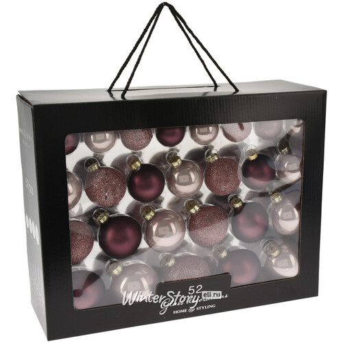 Набор стеклянных елочных шаров Rosawelle - Burgundy Pearl, 4-7 см, 52 шт Koopman