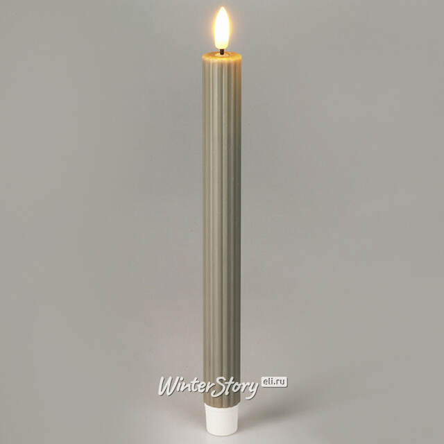 Столовая светодиодная свеча с имитацией пламени Softness 25 см серая, 2 шт с пультом, таймер, на батарейках Koopman