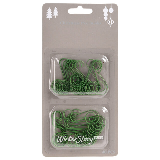 Крючки для новогодних игрушек Завиточки 4.5 см зеленые 40 шт Koopman