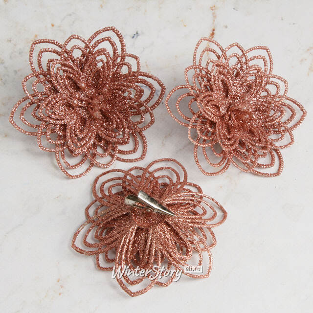 Искусственная пуансеттия Candelaria 12 см, 3 шт, розовое золото, клипса Koopman