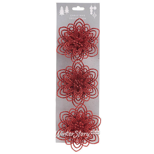 Искусственная пуансеттия Johanna 12 см, 3 шт, красная, клипса Koopman