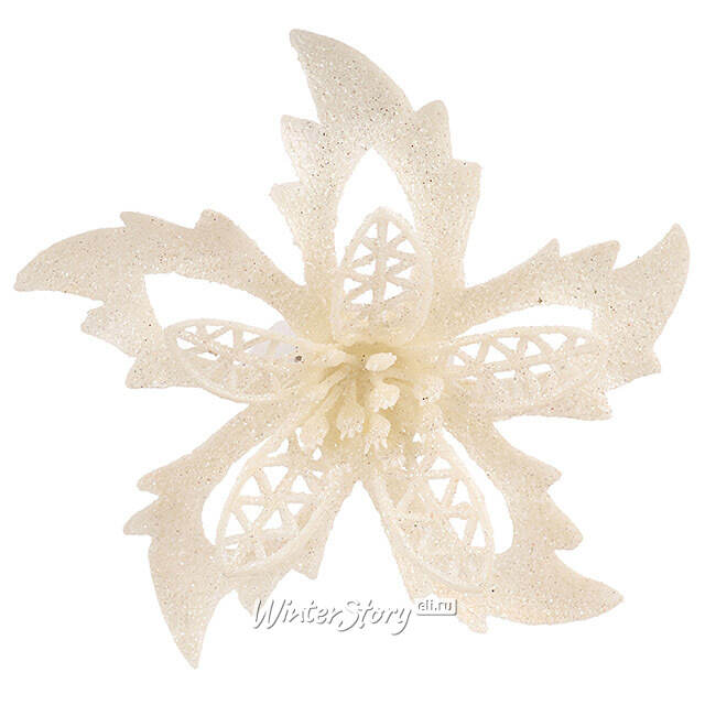 Искусственная пуансеттия Danielius 12 см, 3 шт, белая, клипса Koopman