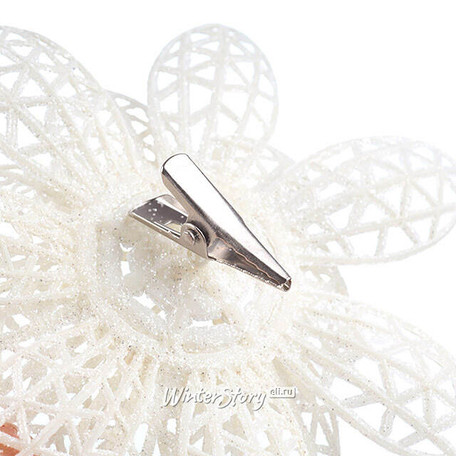 Искусственная пуансеттия Cassidy 12 см, 3 шт, белая, клипса Koopman