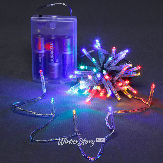 Светодиодная гирлянда на батарейках 3 м, 30 разноцветных LED ламп, прозрачный ПВХ, IP20 Koopman