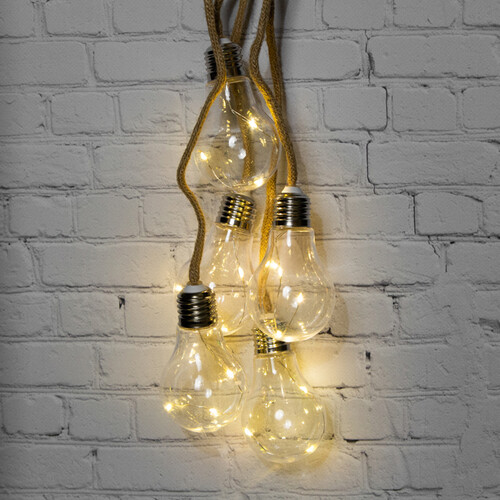 Декоративный светильник-гроздь из лампочек Loft Style 70 см, 5 ламп с теплым белым LED светом, батарейки, IP20 Koopman